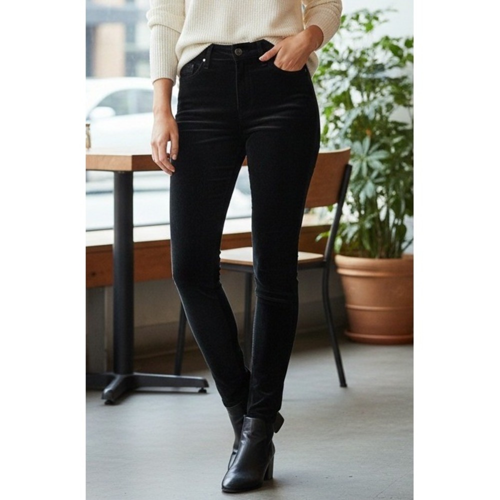 REISS Black Velvet Skinny Pants Size 25 Regular Dark Wash Stretch Festive Winter